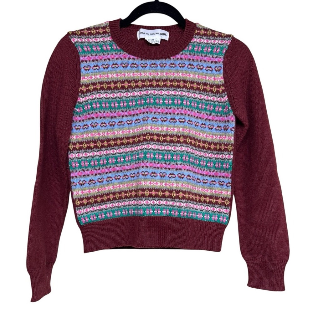 COMME des GARCONS GIRL Fair Isle Knit Wool Sweater Red Size‎ XS